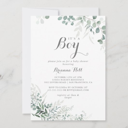Minimale Eucalyptus Het is een Baby shower van een Kaart (Voorkant)