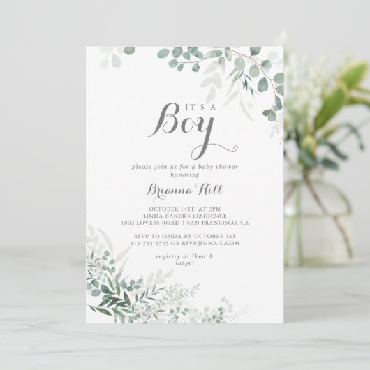 Minimale Eucalyptus Het is een Baby shower van een Kaart (Staand voorkant)