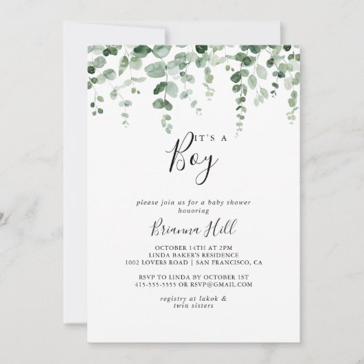 Minimale Eucalyptus Het is een Baby shower van een Kaart (Voorkant)