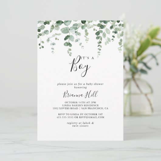 Minimale Eucalyptus Het is een Baby shower van een Kaart (Staand voorkant)