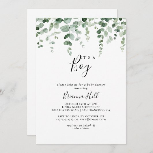 Minimale Eucalyptus Het is een Baby shower van een Kaart (Voorkant / Achterkant)