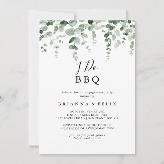 Minimale Eucalyptus I Do BBQ Engagement Party Kaart (Voorkant)