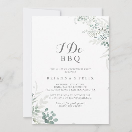 Minimale Eucalyptus I Do BBQ Engagement Party Kaart (Voorkant)