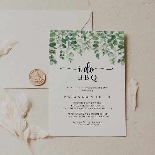 Minimale Eucalyptus I Do BBQ Engagement Party Kaart