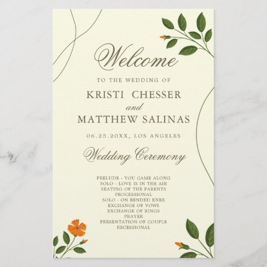 Minimale Eucalyptus Leaves Greenery Wedding Progra (Voorkant)