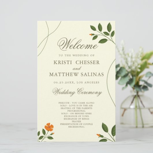 Minimale Eucalyptus Leaves Greenery Wedding Progra (Staand voorkant)