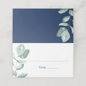 Minimale Eucalyptus Navy Blue Trouwplaats Kaart Plaatskaartje (Buitenkant ongevouwen)