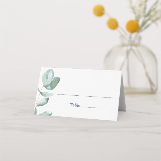 Minimale Eucalyptus Navy Blue Trouwplaats Kaart Plaatskaartje (Voorkant)