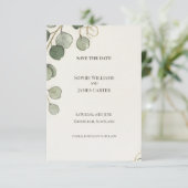 Minimale Eucalyptus Save The Date Kaart (Staand voorkant)
