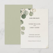 Minimale Eucalyptus Save The Date Kaart (Voorkant / Achterkant)