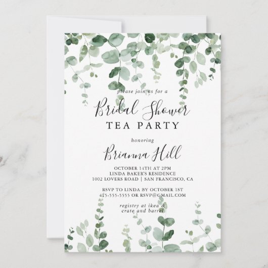 Minimale Eucalyptus Vrijgezellenfeest Tea Party Kaart (Voorkant)