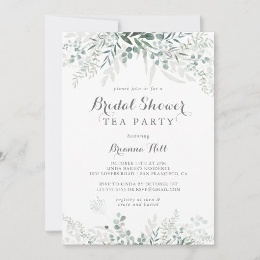 Minimale Eucalyptus Vrijgezellenfeest Tea Party Kaart (Voorkant)