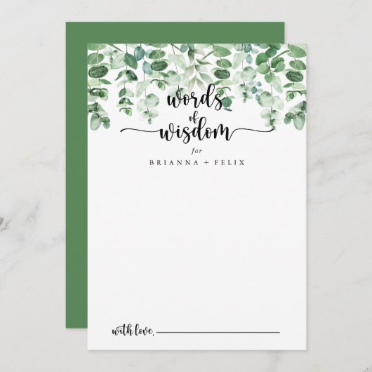 Minimale Eucalyptus Wedding Wordding of Wisdom Advieskaart (Voorkant / Achterkant)