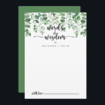 Minimale Eucalyptus Wedding Wordding of Wisdom Advieskaart<br><div class="desc">Deze minimalistische eucalyptustrouwwoorden van wijsheidsadviezen zijn perfect voor een rustige bruiloft. Het ontwerp is voorzien van met de hand geschilde waterverf groene eucalyptus, die de natuur inspireert. Deze kaarten zijn perfect voor een bruiloft, vrijgezellenfeest, baby shower, graduatiedag en nog veel meer. Pas de kaarten aan met de namen van de...</div>
