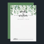 Minimale Eucalyptus Wedding Wordding of Wisdom Advieskaart<br><div class="desc">Deze minimalistische eucalyptustrouwwoorden van wijsheidsadviezen zijn perfect voor een rustige bruiloft. Het ontwerp is voorzien van met de hand geschilde waterverf groene eucalyptus, die de natuur inspireert. Deze kaarten zijn perfect voor een bruiloft, vrijgezellenfeest, baby shower, graduatiedag en nog veel meer. Pas de kaarten aan met de namen van de...</div>