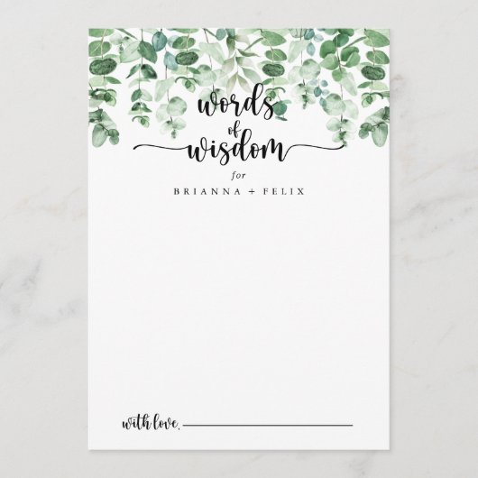 Minimale Eucalyptus Wedding Wordding of Wisdom Advieskaart (Voorkant)