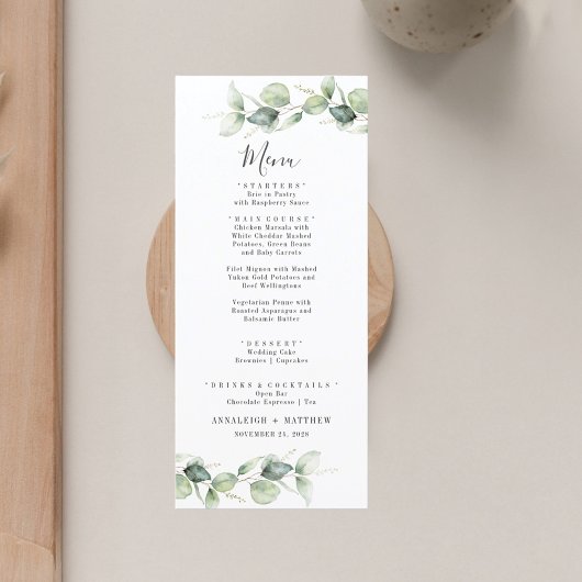 Minimale eucalyptusbladeren Elegant Wedding Menu