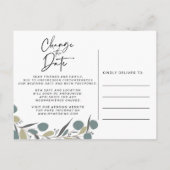 Minimale eucalyptusbruiloft verandert de datum aankondigingskaart (Achterkant)