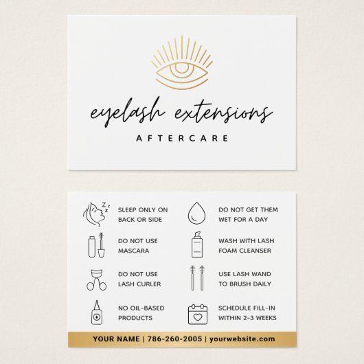Minimale Eyelash Extensions Lash Aftercare Kaart (Voorkant /achterkant)