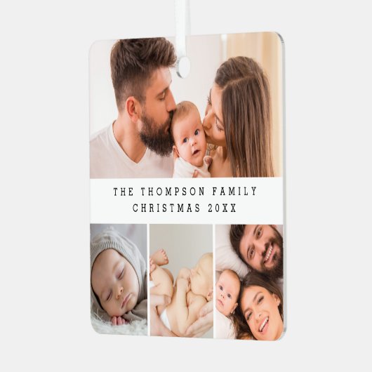 Minimale Familie Fotocollage Kerst Custom Metalen Ornament (Voorkant links)