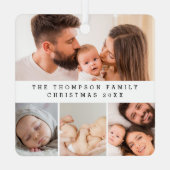 Minimale Familie Fotocollage Kerst Custom Metalen Ornament (Achterkant)