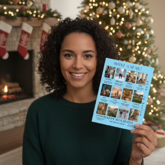 Minimale familiefoto jaaroverzicht kerstkaart