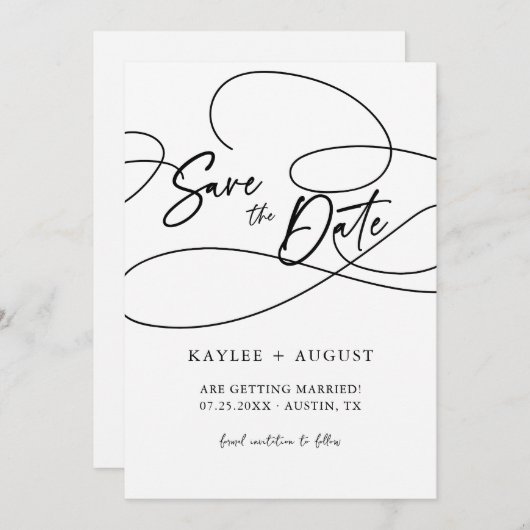 Minimale fancy "Save The Date"-trouwfoto Save The Date (Voorkant / Achterkant)