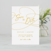 Minimale fancy script "Save The Date" trouwfoto Folie Uitnodiging (Staand Voorkant)