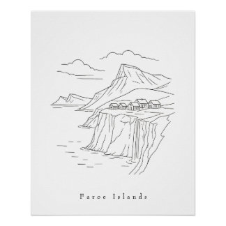 Minimale Faroe-eilanden Lijnkunst Afdruk | Nordic