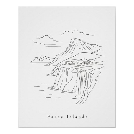 Minimale Faroe-eilanden Lijnkunst Afdruk | Nordic (Voorkant)