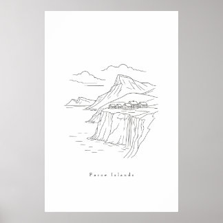 Minimale Faroe-eilanden Lijnkunst Afdruk | Nordic Poster