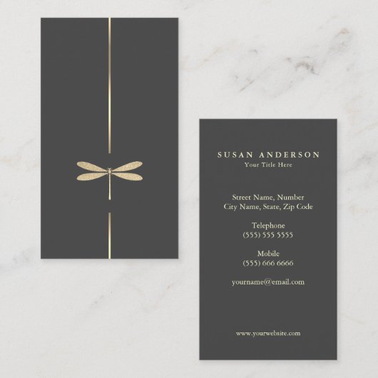 Minimale faux Glitter Dragonfly Visitekaartje (Voorkant / Achterkant)