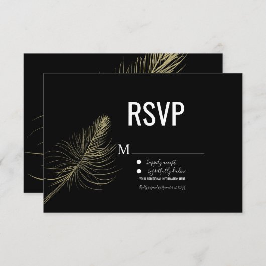 Minimale Faux Gold Feather Bohemian RSVP Kaart (Voorkant / Achterkant)