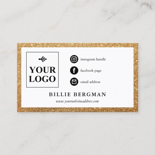 Minimale Faux Gold Glitter Social Media Logo Visitekaartje (Voorkant)