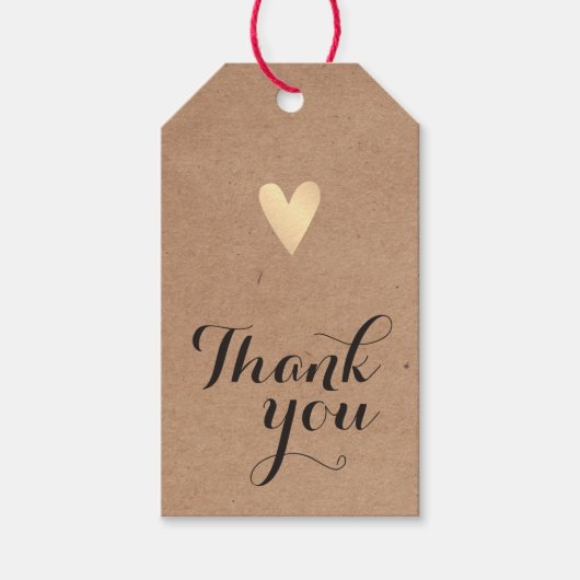 Minimale Faux Gold Heart Kraft Paper Hartelijk dan Cadeaulabel (Voorkant)