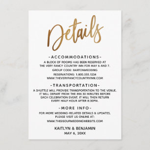 Minimale Faux Gold Typography Wedding Informatiekaartje