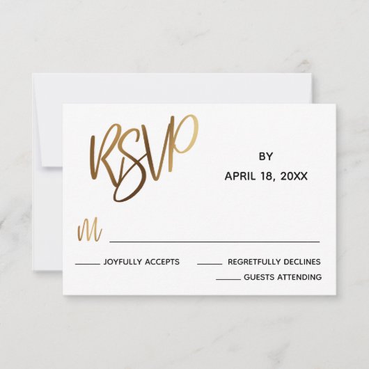 Minimale Faux Gold Typography Wedding RSVP Card (Voorkant)