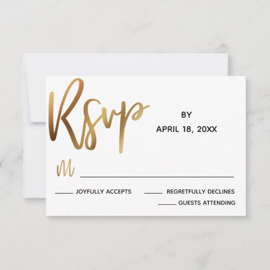 Minimale Faux Gold Typography Wedding RSVP Card (Voorkant)