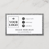 Minimale Faux Silver Glitter Social Media Logo Visitekaartje (Voorkant)