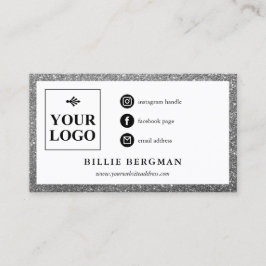Minimale Faux Silver Glitter Social Media Logo Visitekaartje