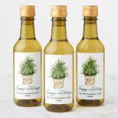 Minimale feestdag bij waterverf Boom Calligrafie-i Wijn Etiket (Flessen)