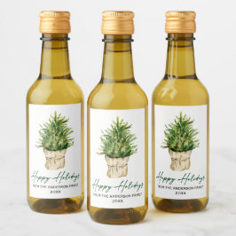 Minimale feestdag bij waterverf Boom Calligrafie-i Wijn Etiket