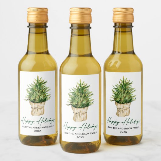 Minimale feestdag bij waterverf Boom Calligrafie-i Wijn Etiket (Flessen)