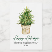 Minimale feestdag bij waterverf Boom Calligrafie-i Wijn Etiket (Enkel label)