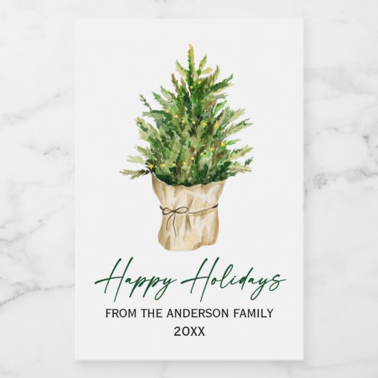 Minimale feestdag bij waterverf Boom Calligrafie-i Wijn Etiket (Enkel label)