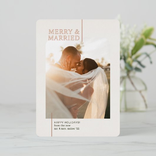 Minimale feestdag en minimaal Roos vrolijk veer Folie Feestdagenkaart (Staand Voorkant)