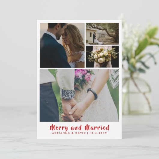 Minimale feestdag met feestdag en foto's met paren bedankkaart (Staand voorkant)