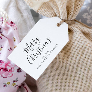 Minimale feestdag met prettige feestdag cadeaulabel