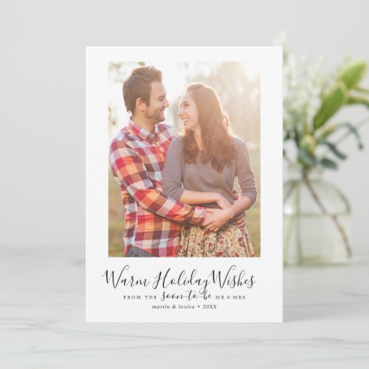 Minimale feestdag wenst Verloving fotocollage Feestdagenkaart (Staand voorkant)