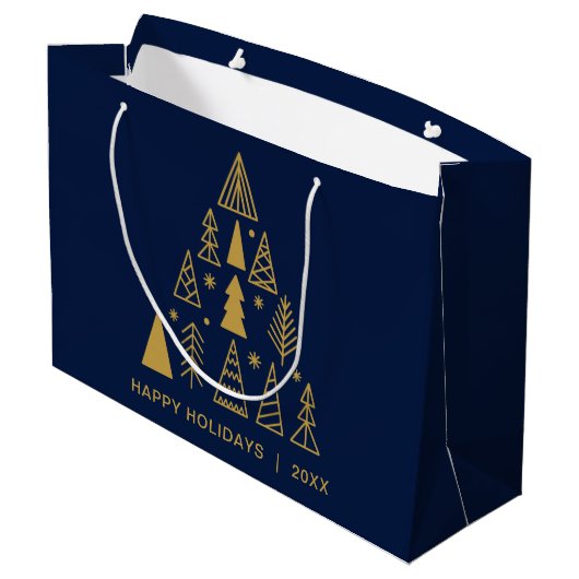 Minimale feestdagen | Navy Blue Gouden Kerstboom Groot Cadeauzakje (Achterkant Gekanteld)